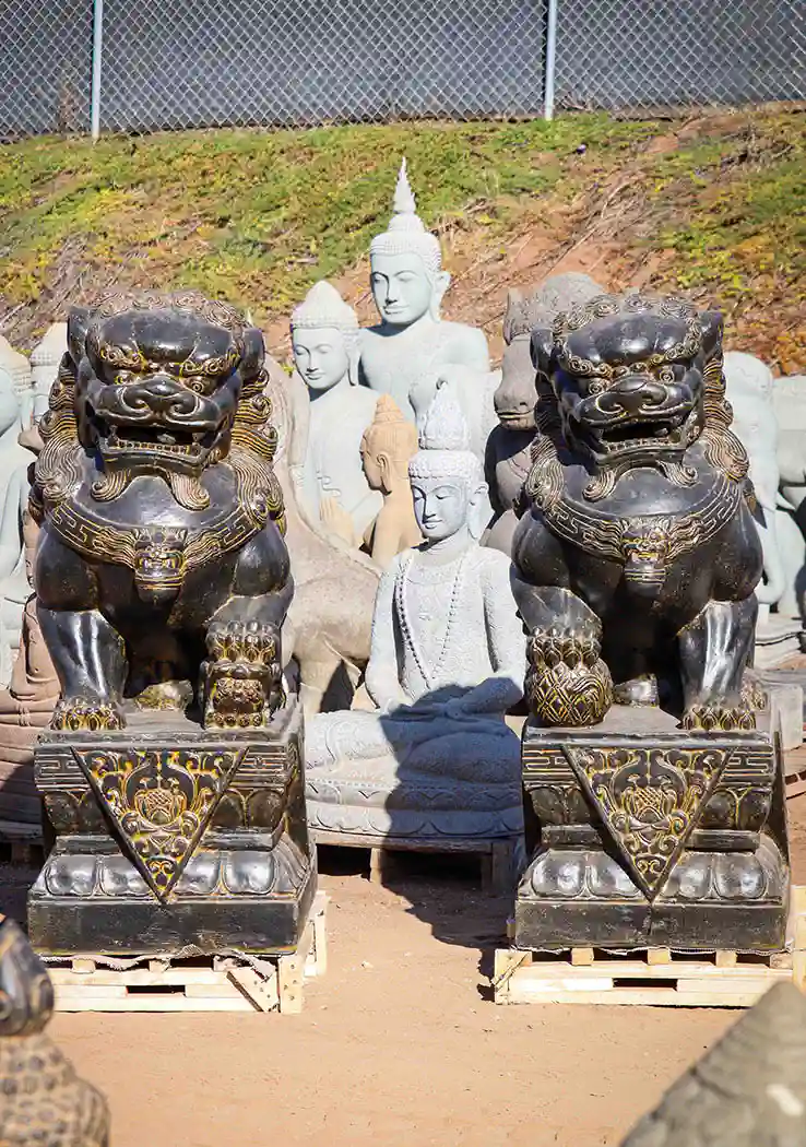 Foo Dog Guardian Lions Large Resin &  Lava Stone Garden Sculptures 60"